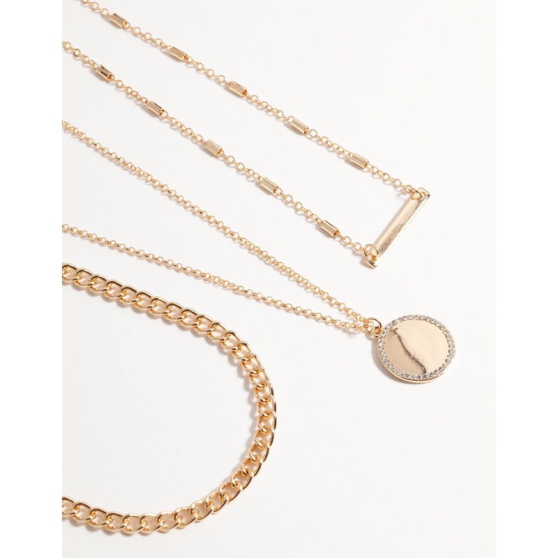 Gold Short Fine Layered Chain Necklace