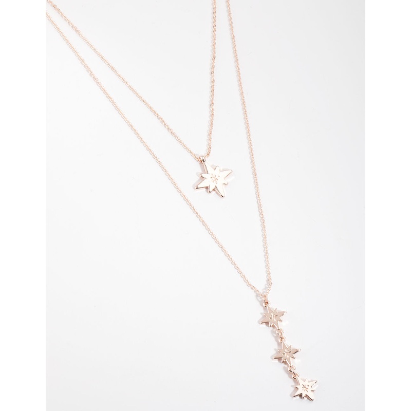 Rose Gold Plated Triple Star Drop Necklace