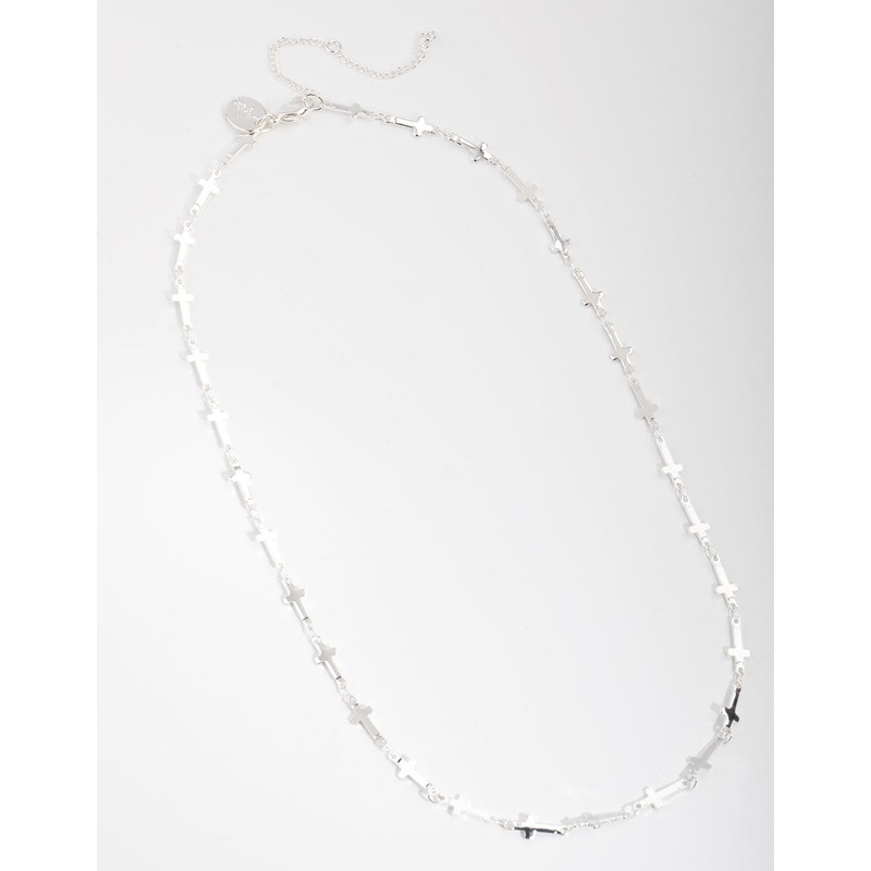 Silver Plated Cross Station Necklace