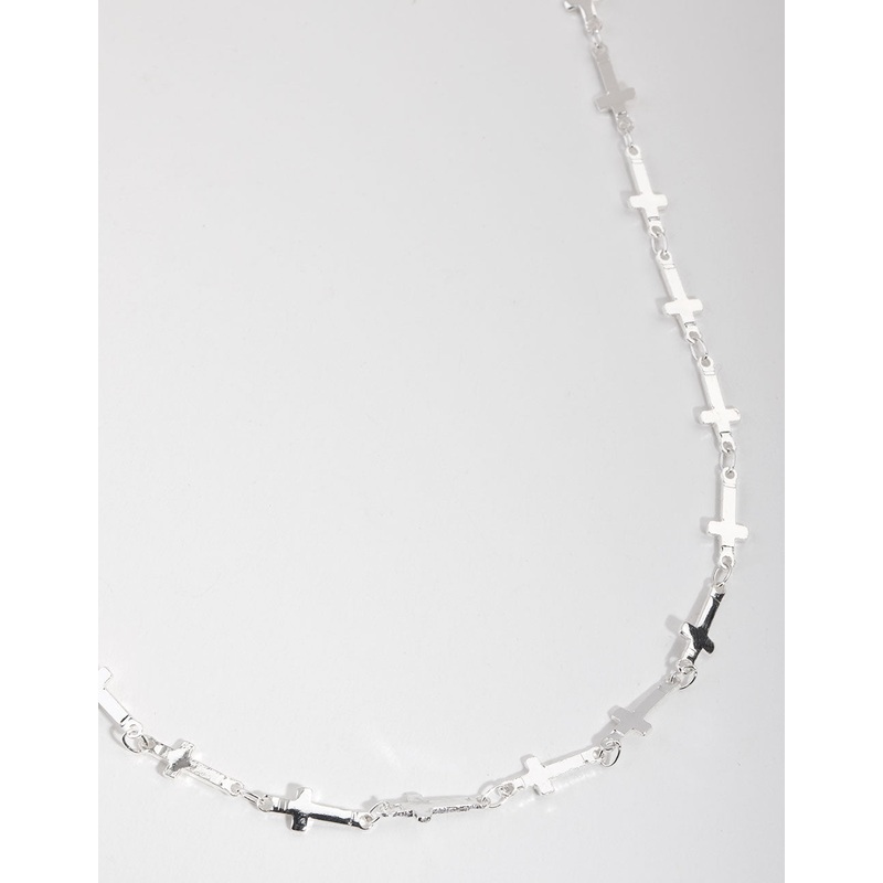 Silver Plated Cross Station Necklace