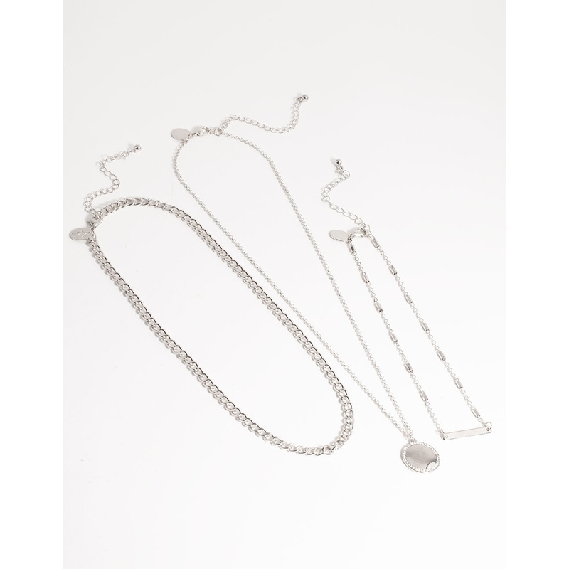 Silver Short Fine Layered Chain Necklace