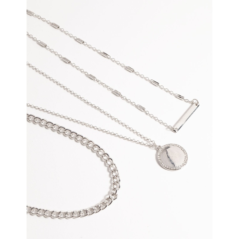 Silver Short Fine Layered Chain Necklace