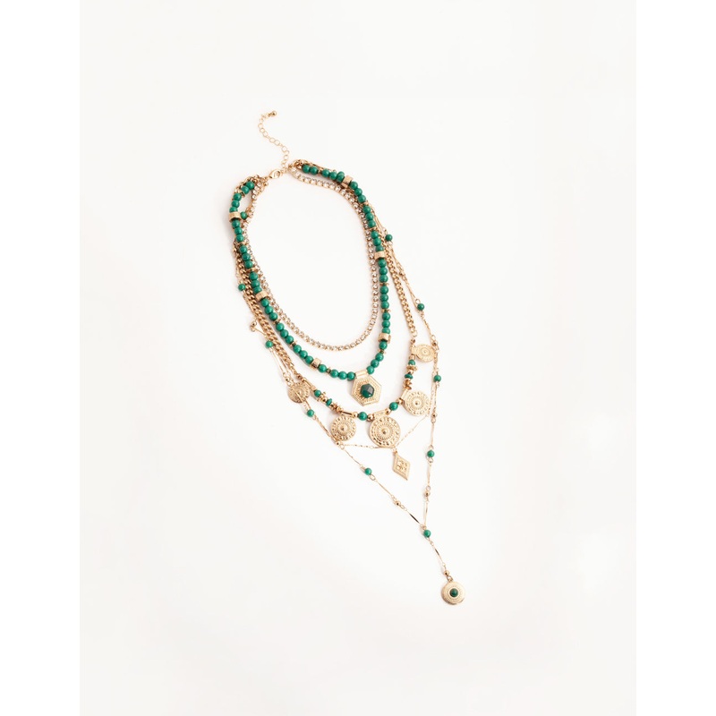 Midnight Antique Gold Pendant Bead 6-Row Necklace