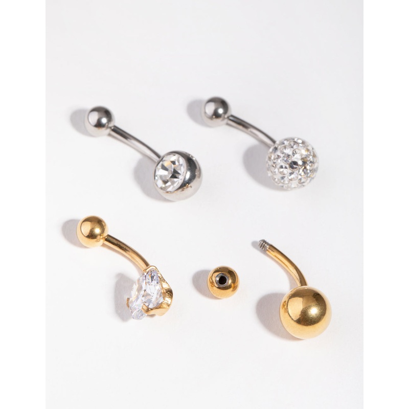 Mixed Metals Cubic Zirconia Fireball Bellybutton Ring 4-Pack