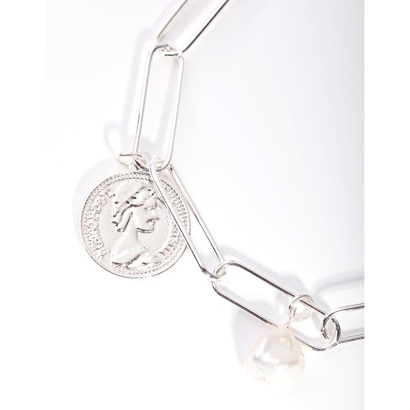 Silver Plated Rectangle Freshwater Pearl Bracelet