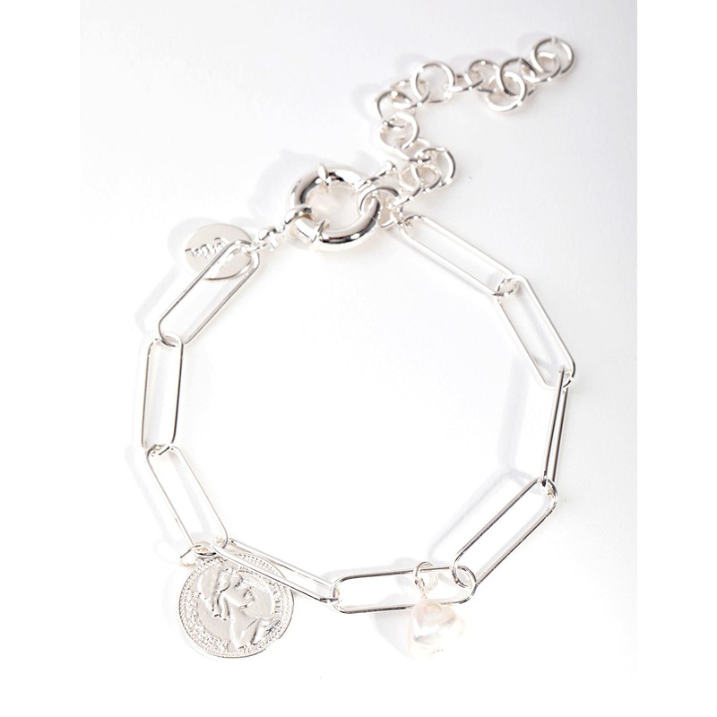 Silver Plated Rectangle Freshwater Pearl Bracelet