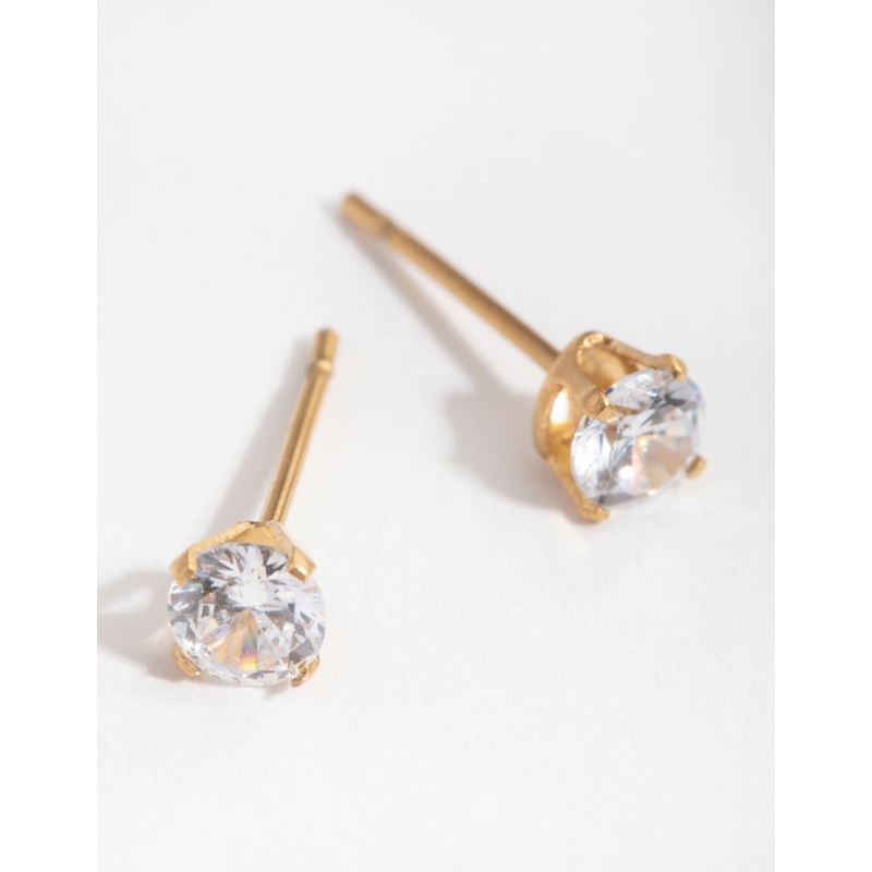 24 Carat Gold Plated Titanium Cubic Zirconia Stud Earrings