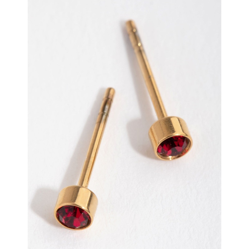 24 Carat Gold Plated Titanium July Ruby Studs