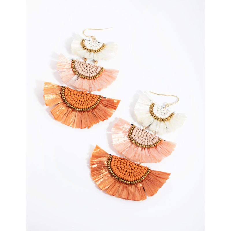 Antique Gold Raffia Fan Drop Earrings