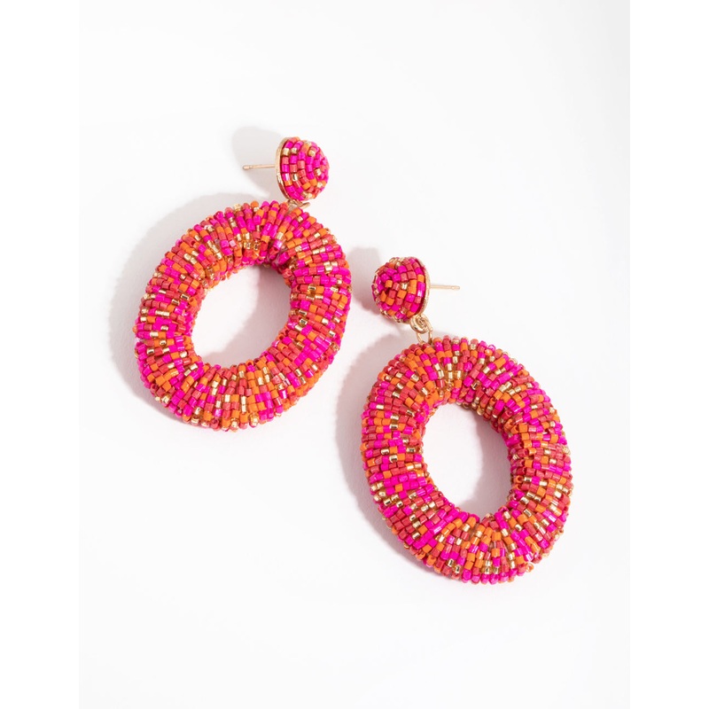 Beaded Chunky Doughnut Drop Earrings