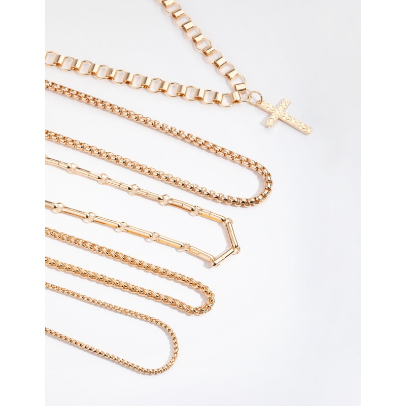Gold Mix Chain Cross Necklace Pack