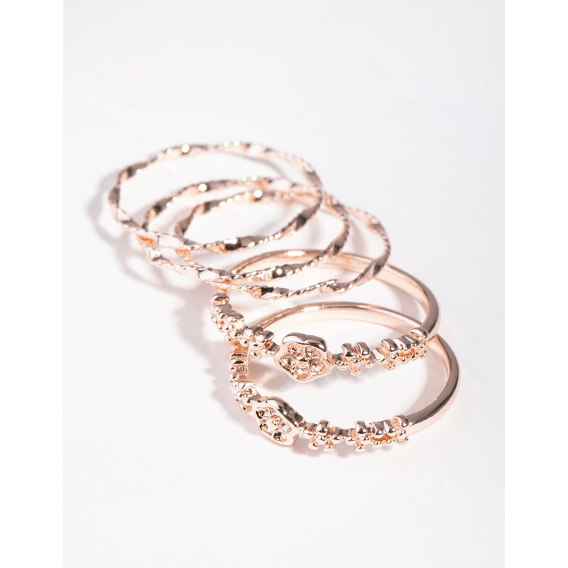 Rose Gold Plated Flower Ball 5-Band Ring Stack
