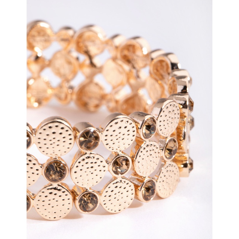 Gold Disc Diamante Stretch Bracelet