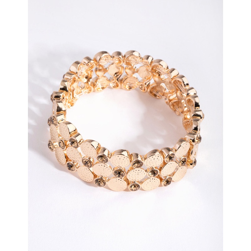 Gold Disc Diamante Stretch Bracelet