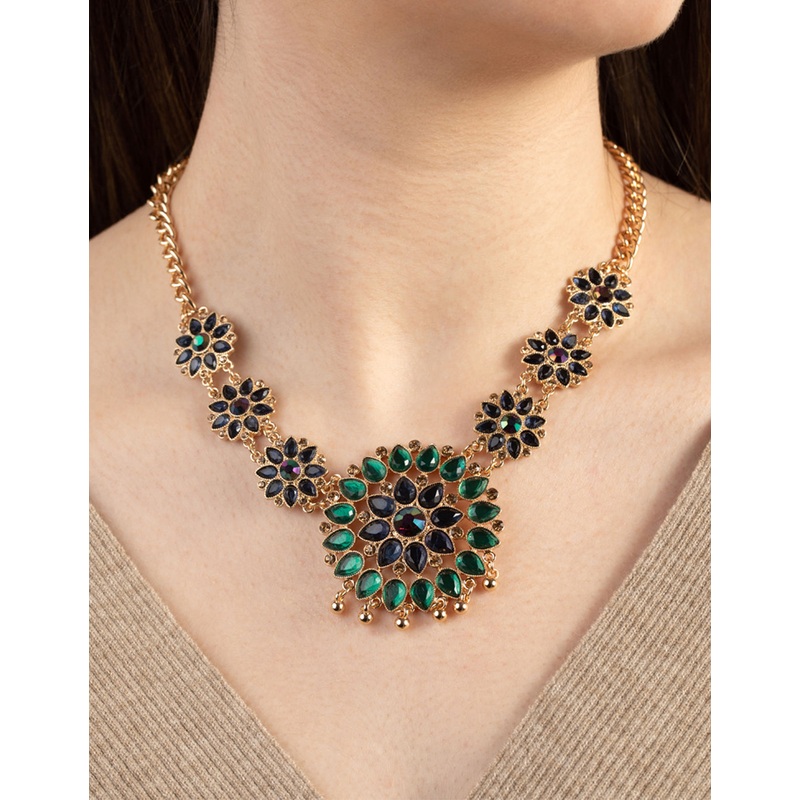 Gold Multi Flower Jewel Necklace