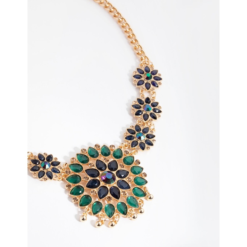 Gold Multi Flower Jewel Necklace