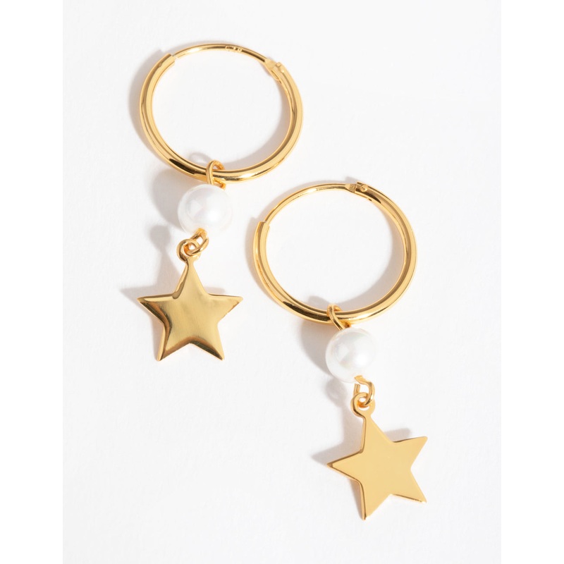Gold Plated Sterling Silver Pearl Star Drop Earrings