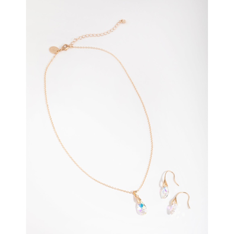 Gold Teardrop Necklace & Earrings Set