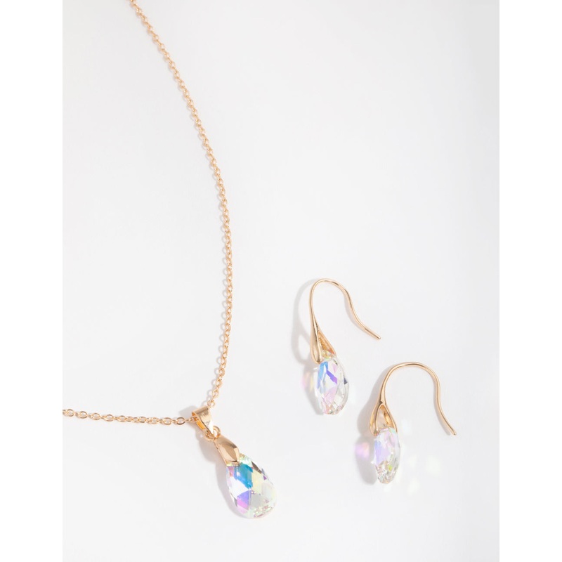 Gold Teardrop Necklace & Earrings Set