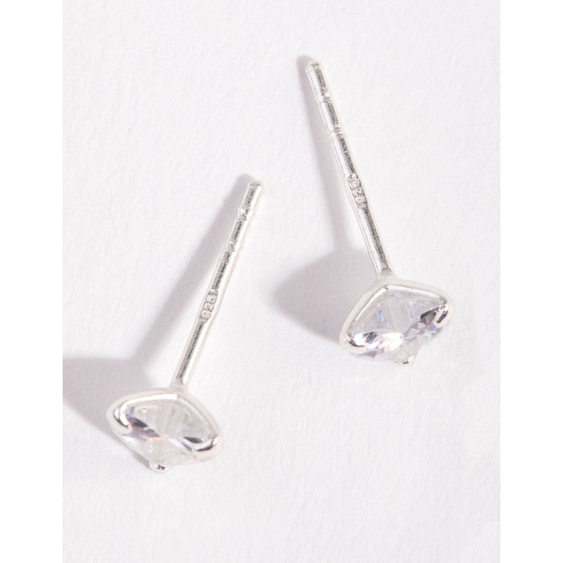 Sterling Silver Cubic Zirconia 1/2ct Heart Stud Earrings