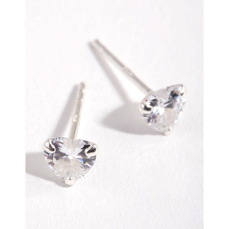 Sterling Silver Cubic Zirconia 1/2ct Heart Stud Earrings