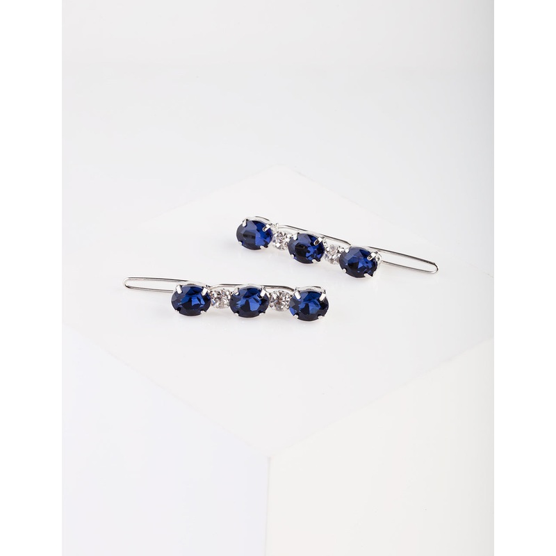 Blue Oval Stone Hair Clip Pack