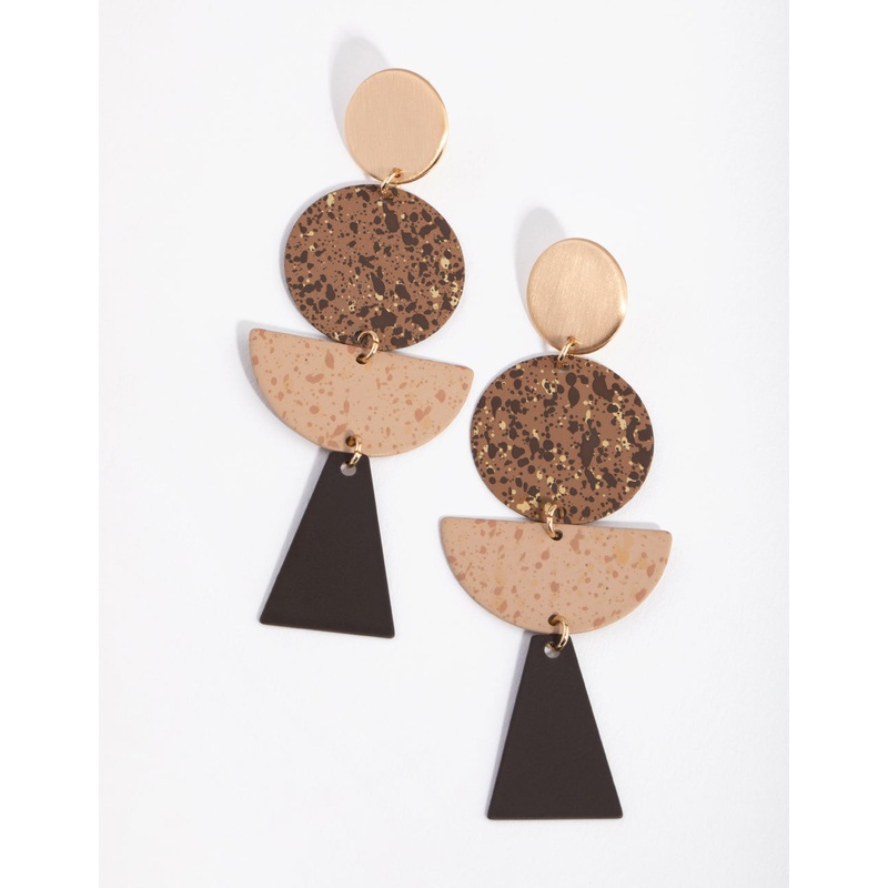 Brushed Gold Decorated Geometric Drop Earrings