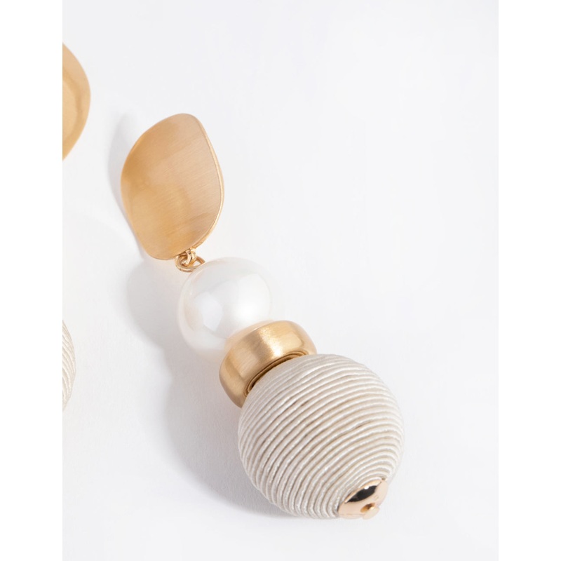 Brushed Gold Thread Wrapped Ball Drop Earrings