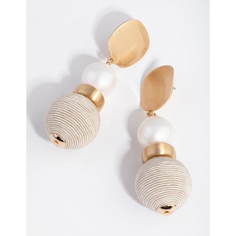Brushed Gold Thread Wrapped Ball Drop Earrings