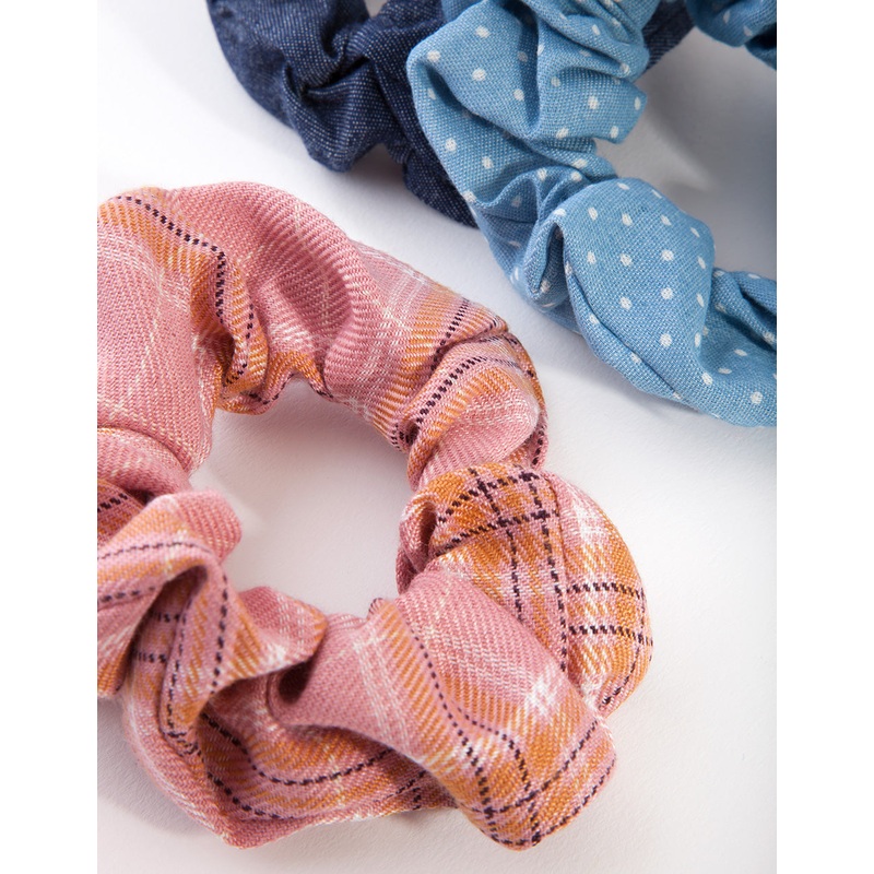 Denim, Spot & Check Scrunchie Pack