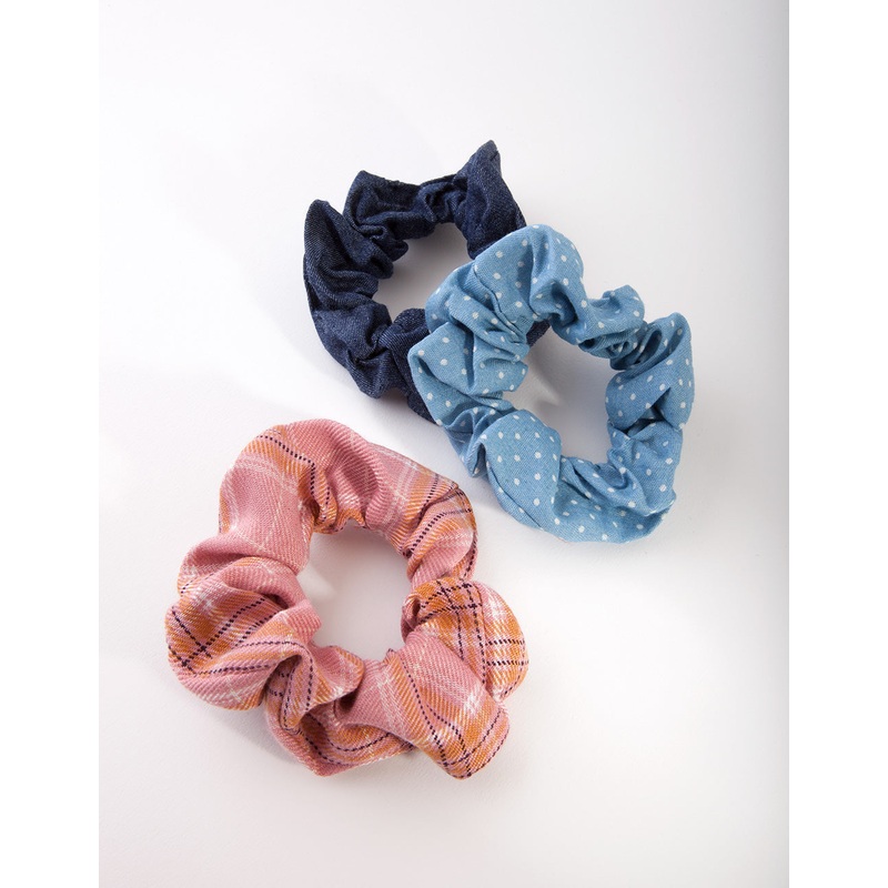 Denim, Spot & Check Scrunchie Pack