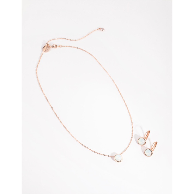 Rose Gold Diamond Simulant Conti Clip-on Earrings & Necklace Set