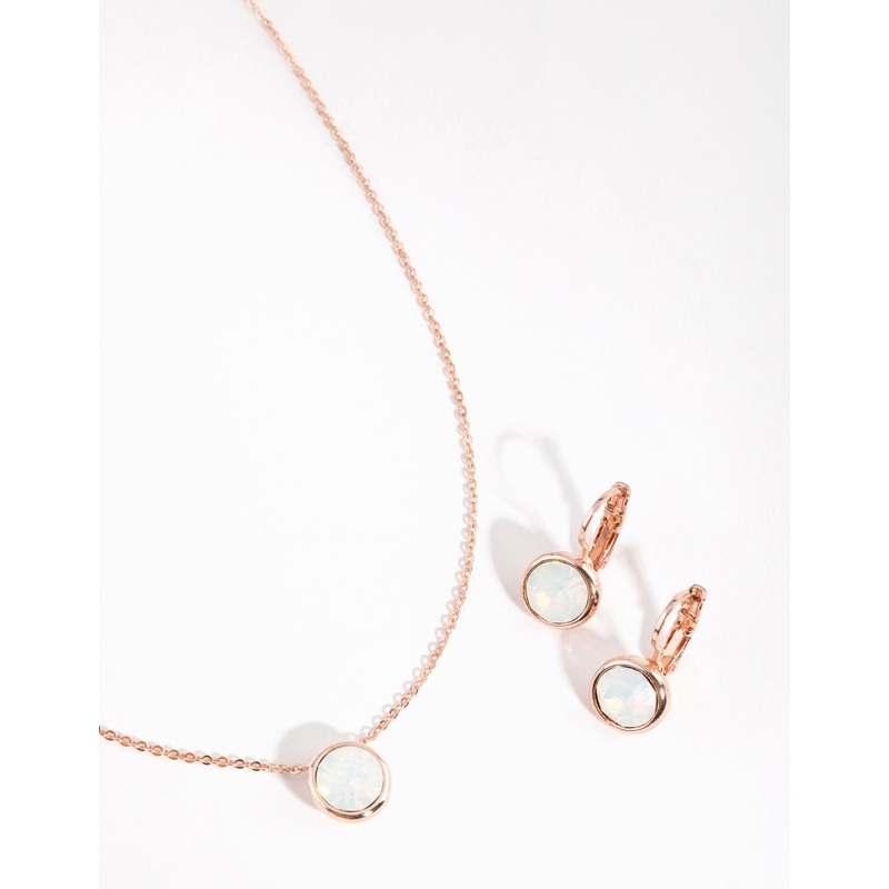 Rose Gold Diamond Simulant Conti Clip-on Earrings & Necklace Set
