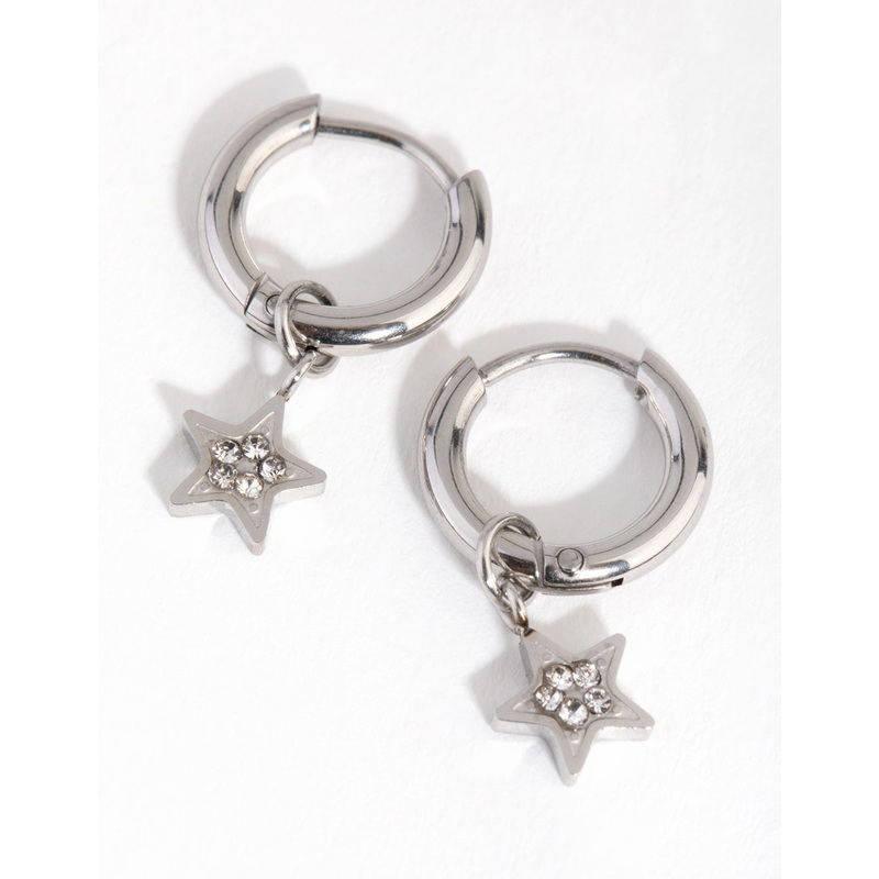 Titanium Diamante Star Huggie Earrings