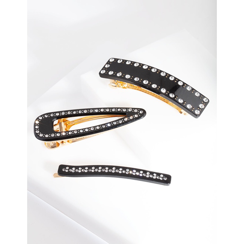 Black Diamante Multi Hair Clip Pack