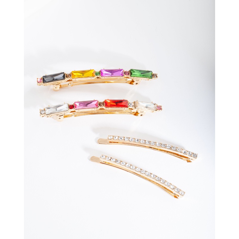 Gold Multi Crystal Hair Pin 4-Pack