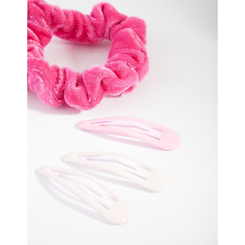 Mixed Pink Scrunchie & Hair Clip 4-Pack