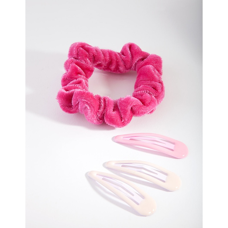 Mixed Pink Scrunchie & Hair Clip 4-Pack