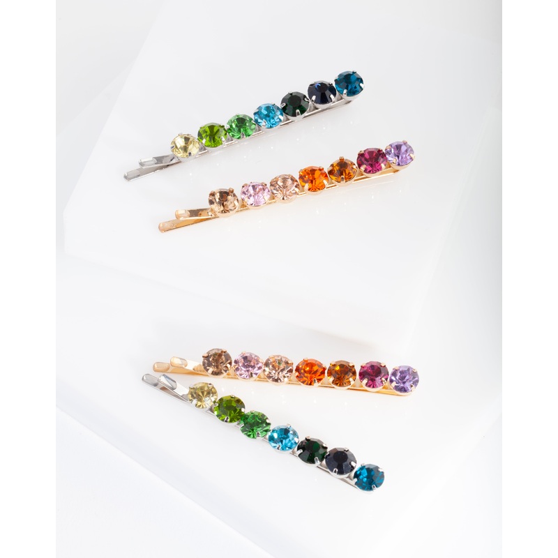 Mixed Round Multi Crystal Hair Pin 4-Pack
