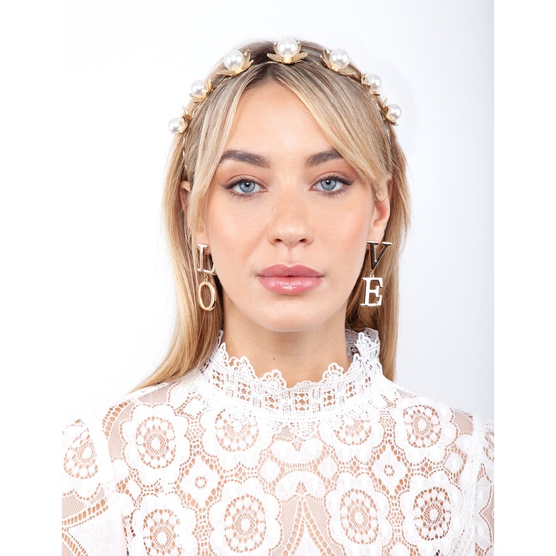 Gold Pearl Flower Headband