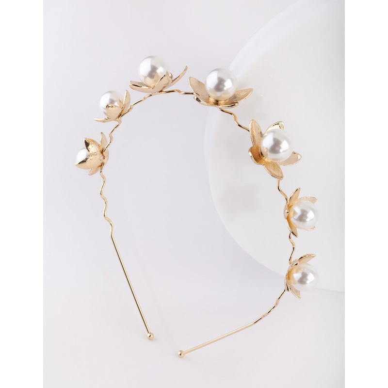 Gold Pearl Flower Headband