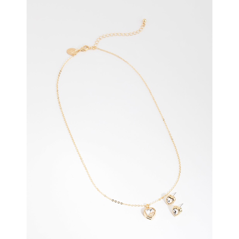 Gold Small Heart Necklace & Earrings Set