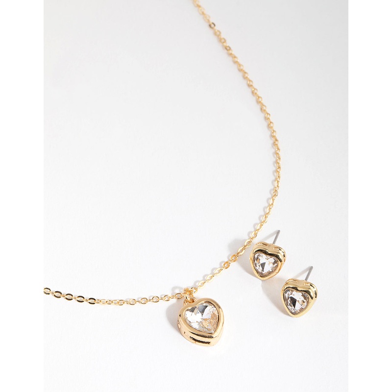 Gold Small Heart Necklace & Earrings Set