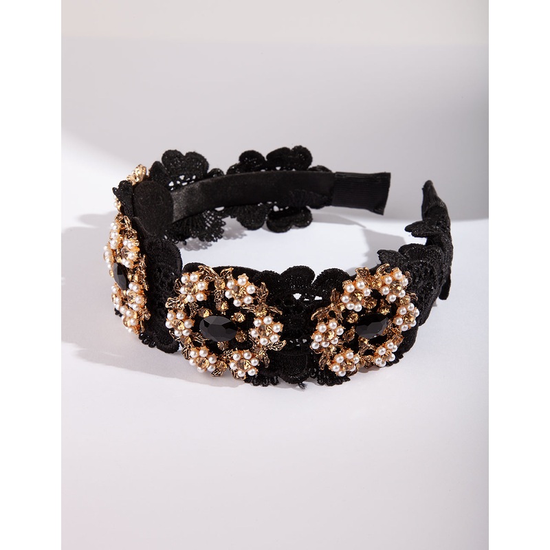 SR FB BLK LACE FLWR BEAD HB