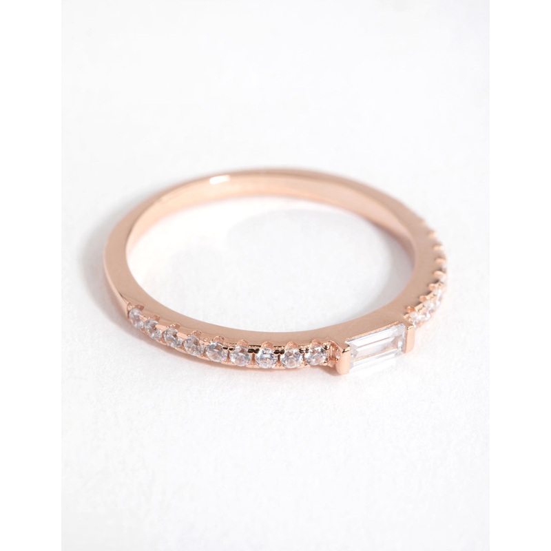 Sterling Silver Rose Gold Cubic Zirconia Baguette Engagement Ring