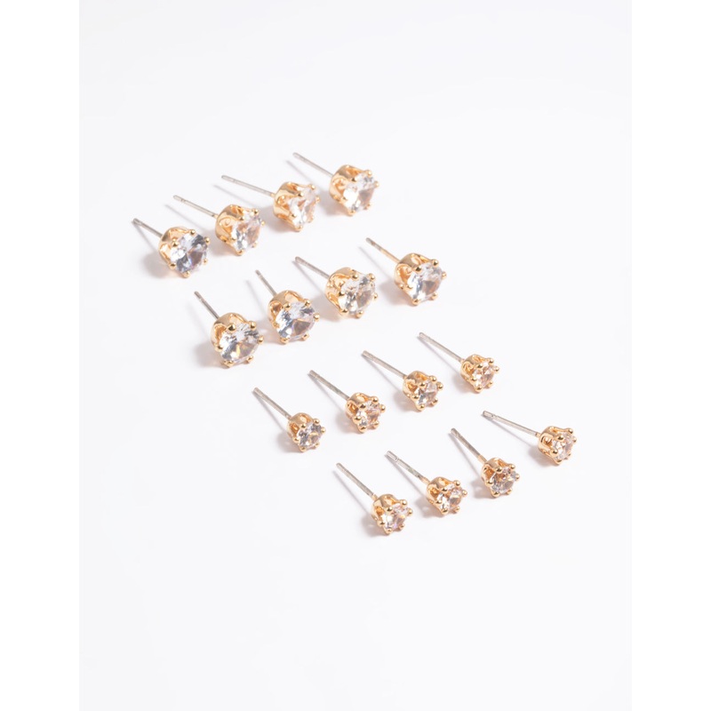 Gold Classic Diamante Studs 8-Pack