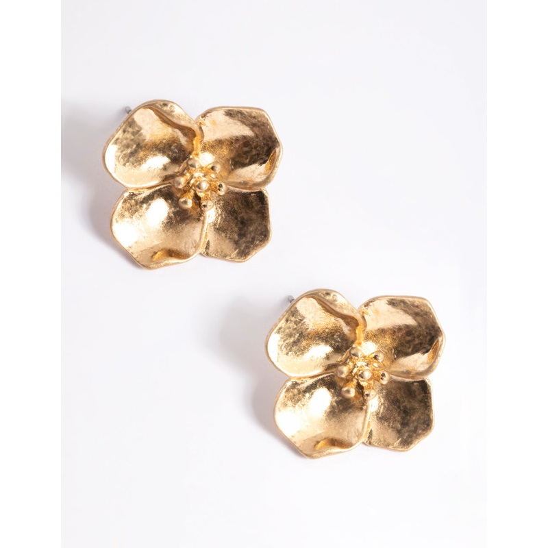 Worn Gold Flower Clip On Earrings