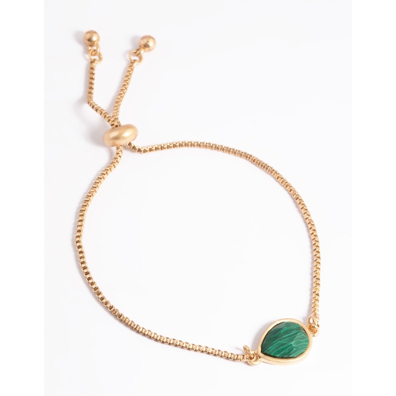 Worn Gold Green Teardrop Toggle Bracelet