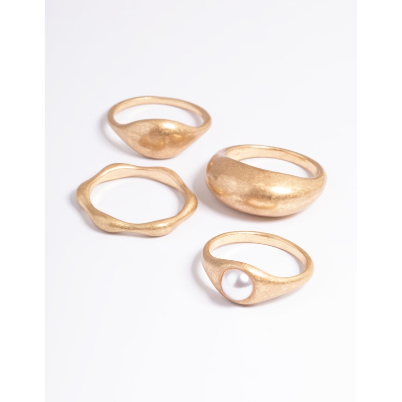 Worn Gold Large Dome Pearl Ring Pack