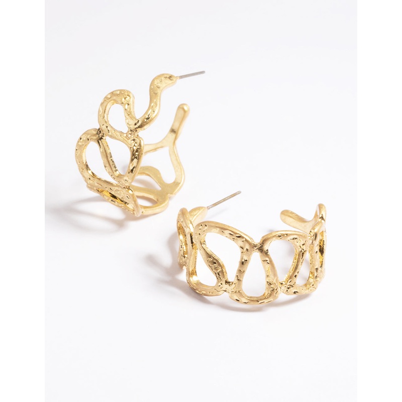 Worn Gold Open Molten Hoop Earrings